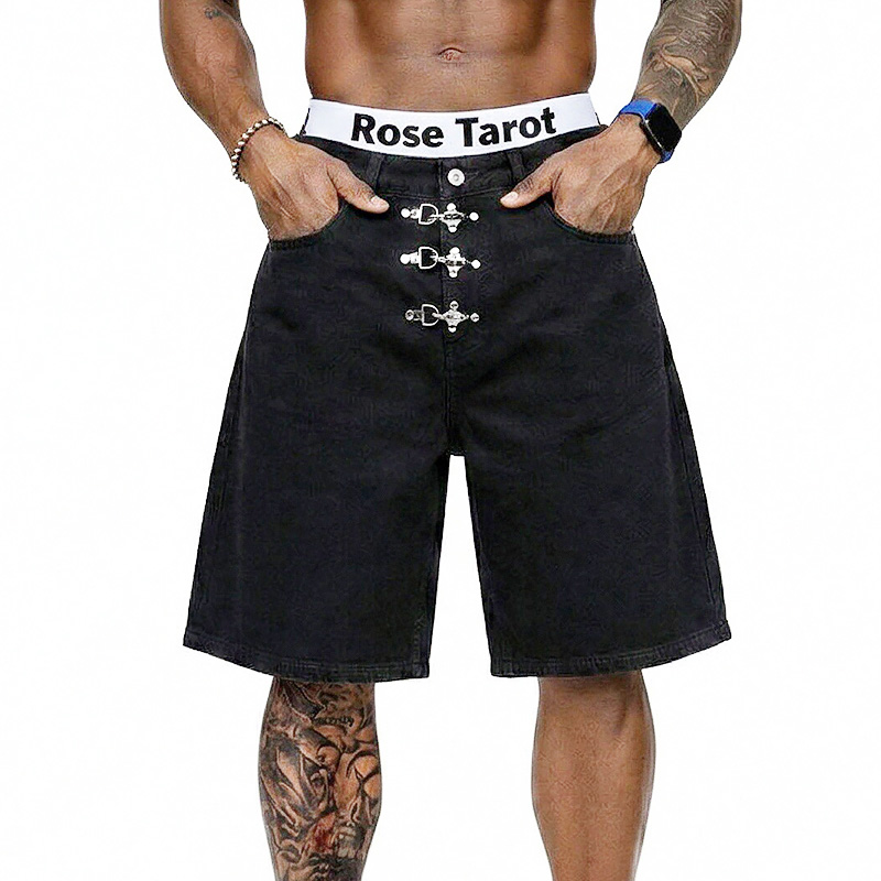 Street Fashion Jeans Men - Pantalones Cortos de Mezclilla Anchos con