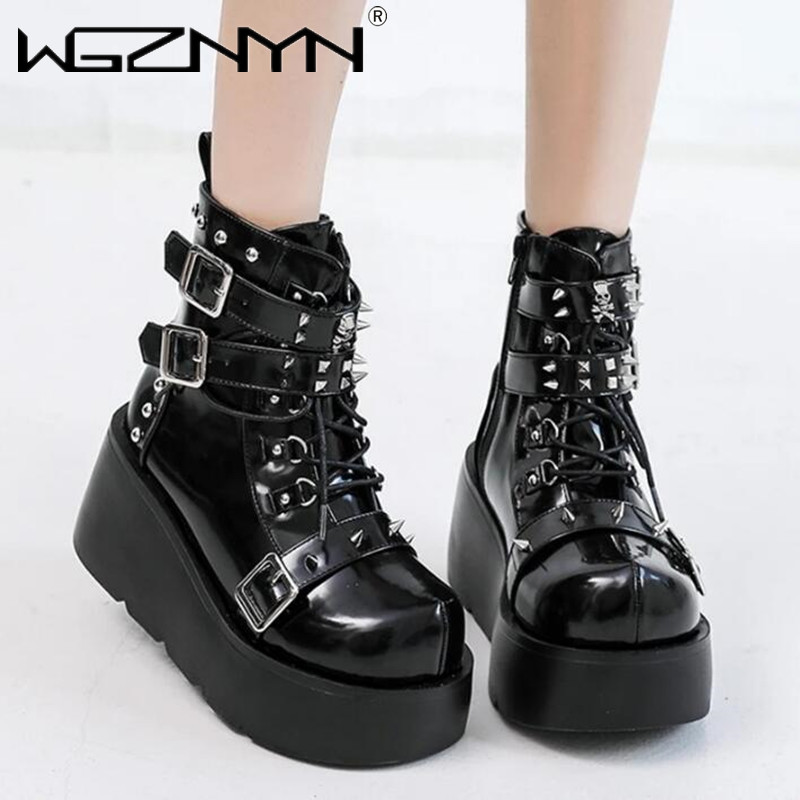 Street Fashion Punk - Botas de tacón alto con cuña