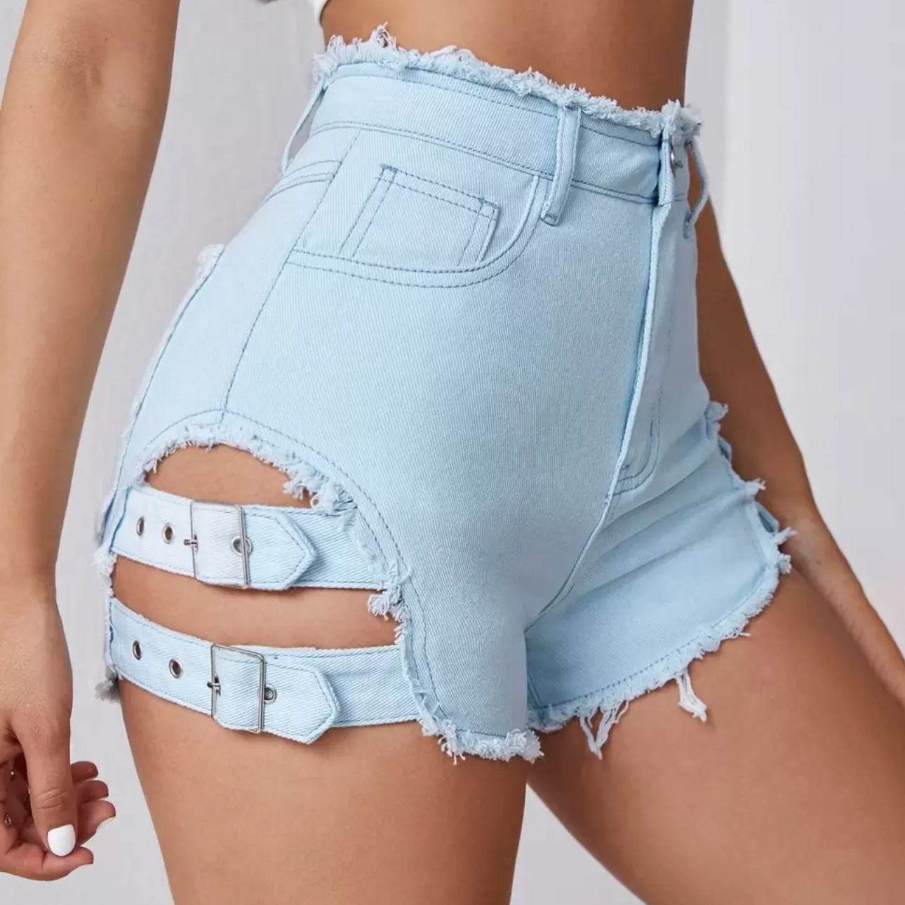 Street Fashion Hot - Shorts de mezclilla de cintura alta