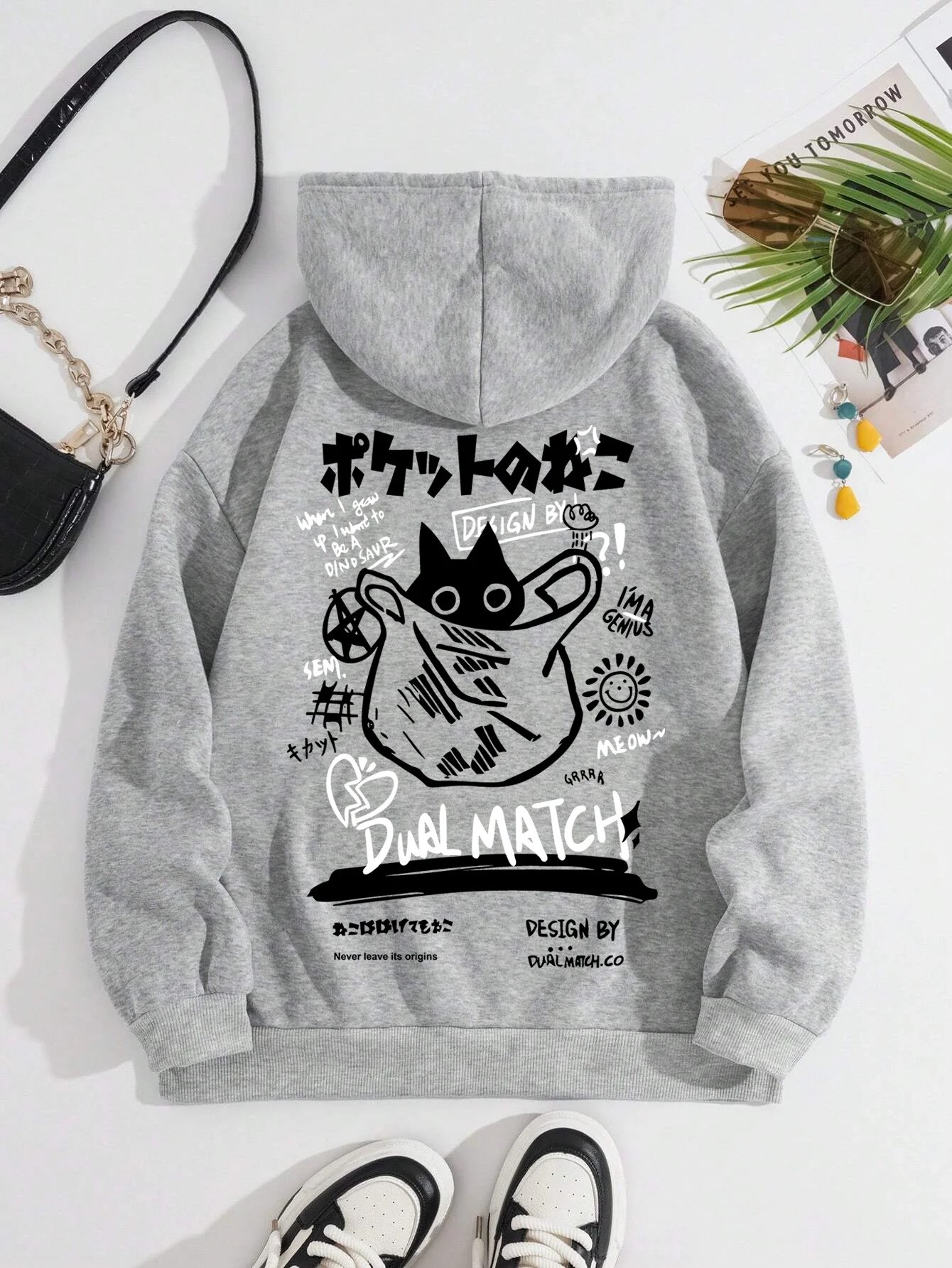 Street Fashion Of Japan - Sudadera con Capucha de Gato Negro