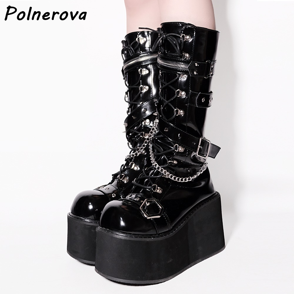 Street Fashion Punk - Botas con cadena de Metal y