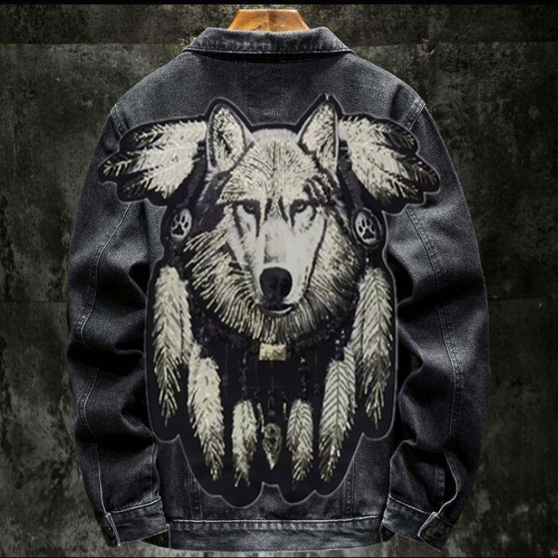 Street Fashion Jeans Men - Chaqueta vaquera con parche bordado de