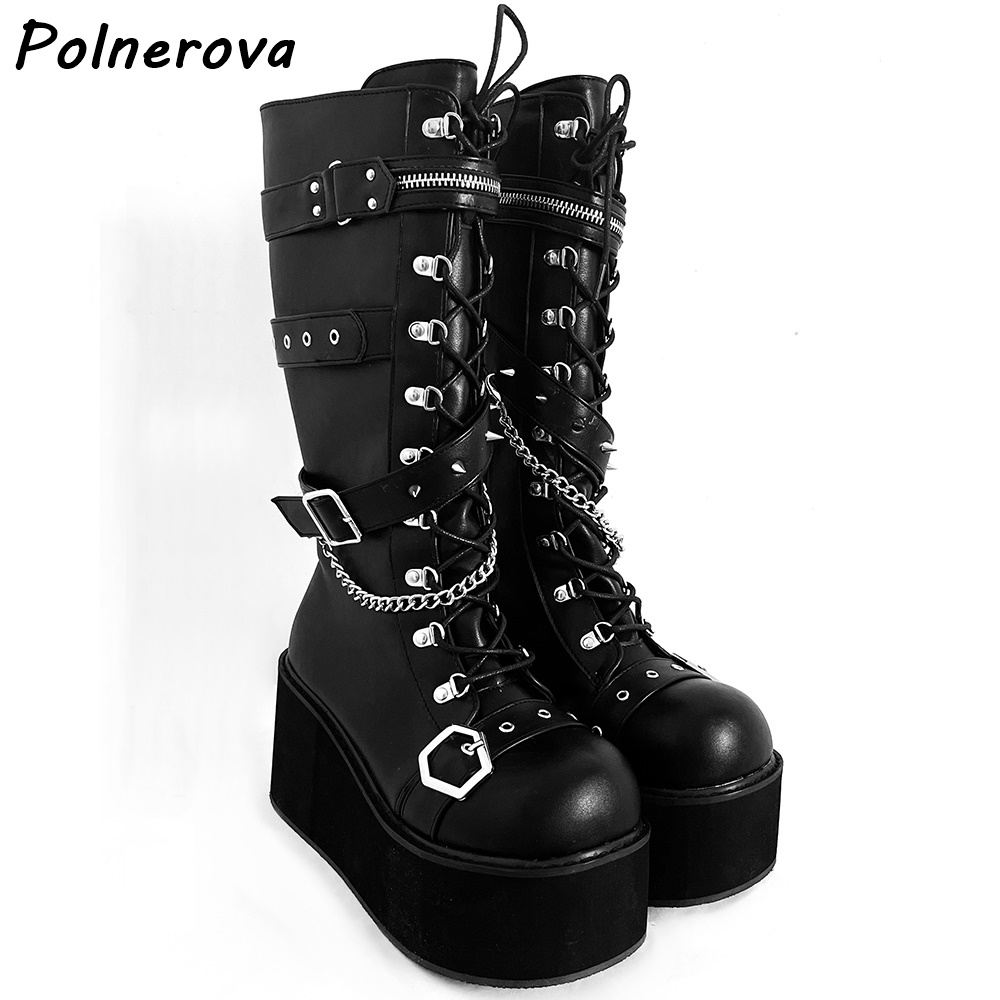 Botas con cadena de Metal y pl - Street Fashion Punk reseña y precio