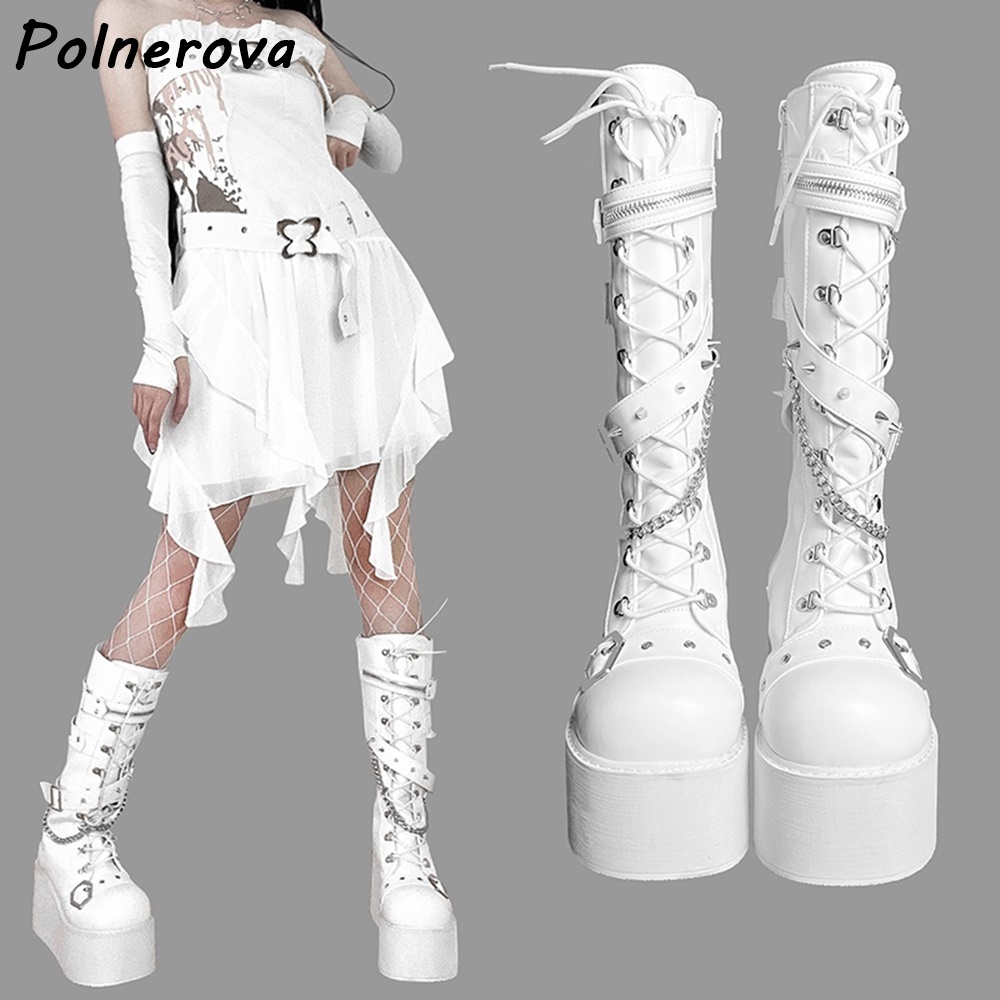 Botas con cadena de Metal y pl - Street Fashion Punk reseña y precio